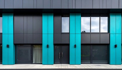 Modern building facade with teal accents