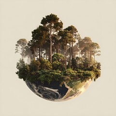 Sustainable Planet with Lush Forest – AI Illustration on Global Warming

