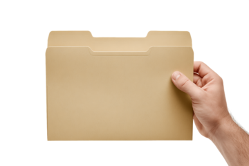 Hand Holding a Light Brown File Folder on Transparent Background, PNG