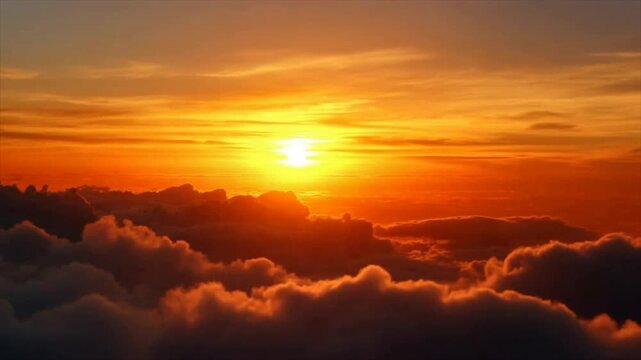 The sun sets behind the clouds, painting the sky in shades of orange