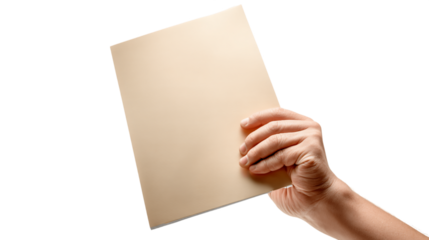 Hand Holding Beige Brochure on Transparent Background, PNG