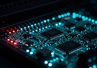 Obraz premium Closeup of Circuit Board with Glowing Components