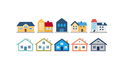 Fototapeta premium Colorful house illustration real estate property home architecture building residential vector design asset set
