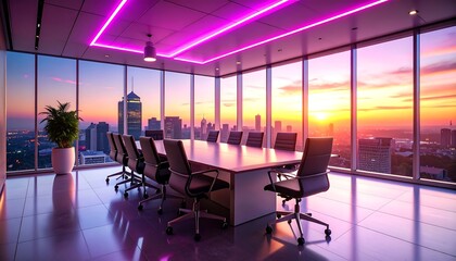 Modern conference room with city view