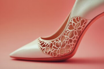 Obraz premium Close-up of a high-heeled shoe with intricate floral design.