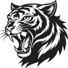 Roaring Tiger Head Black and White Vector Illustration – Wild Animal Tattoo Design