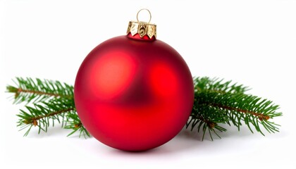 A shiny red and gold Christmas ball ornament hangs, a festive decoration for the holiday season