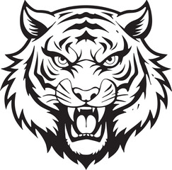 Roaring Tiger Head Black and White Vector Illustration – Wild Animal Tattoo Design