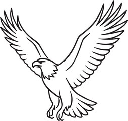 Obraz premium Majestic Eagle Soaring High: A bold outline illustration of a majestic eagle with wings spread wide, soaring gracefully through the air, symbolizing freedom and strength. 
