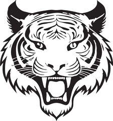 Roaring Tiger Head Black and White Vector Illustration – Wild Animal Tattoo Design