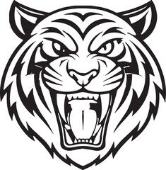Roaring Tiger Head Black and White Vector Illustration – Wild Animal Tattoo Design