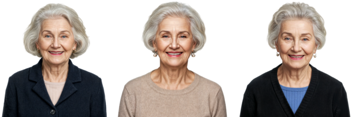 collection of smiling senior women portraits with grey hair