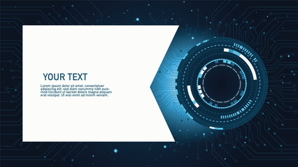 Abstract blue tech background with a circular circuit element and white space for your text.