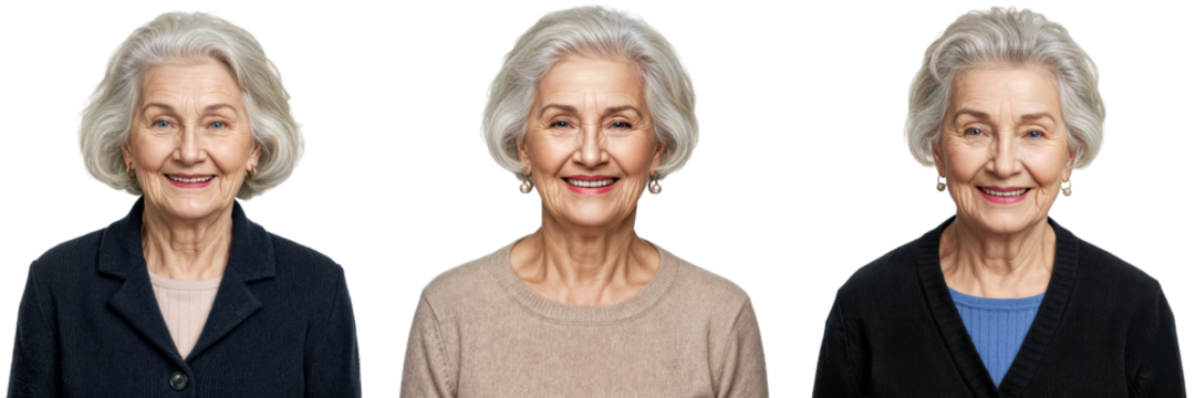 collection of smiling senior women portraits with grey hair