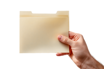 Hand Holding Beige Manila Folder Against Transparent Background, PNG