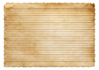 Aged lined parchment paper with torn edges and stains isolated on a transparent background aged paper