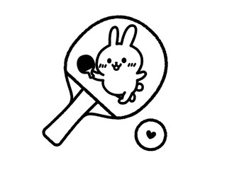 うさぎのイラスト付き卓球ラケット（線画）のイラスト