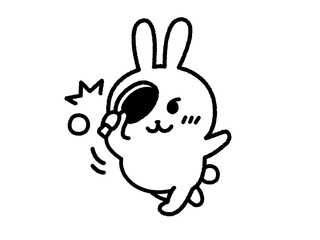 卓球のスマッシュを打つ、うさぎ（線画）のイラスト