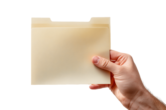 Hand Holding Beige Manila Folder Against Transparent Background, PNG