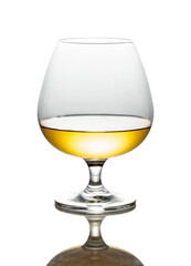 Brandy in a snifter on a white background.