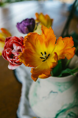 Hand-Painted Vase with Colorful Tulips