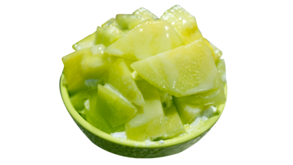 Fresh Melon Bingsu and Melon Ice Cream Isolated on Transparent Background