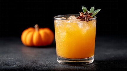 Cozy autumn cocktail with star anise whispers pumpkin possibilities, perfect for Samhain festivities and harvest moon rituals