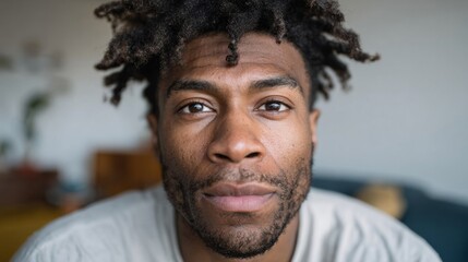 Pensive gaze of an Afro-Caribbean male amidst cozy ambiance, pondering during Kwanzaa reflections and World Kindness Day