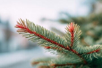 Rustic pine needles covered in frost, evoking Yule traditions and winter solstice celebrations, whispering evergreen mysteries in crisp air
