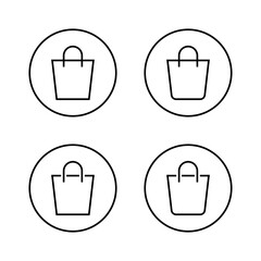 Shopping bag outline icon. Minimal market tote symbol for ecommerce or retail in circular line