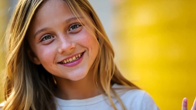 A young girl with long blonde hair, wearing t-shirt