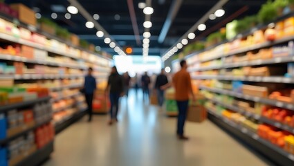 Obraz premium Out of Focus Grocery Store Interior - Soft Background for Shopping Concepts