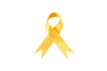 Yellow ribbon of hope and encouragement, isolated on white, PNG
