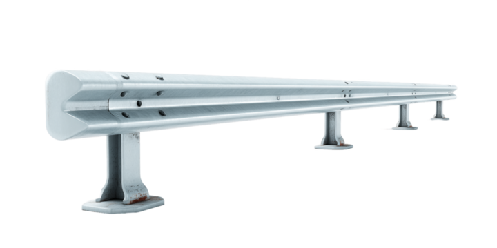 Light Gray Metal Guardrail Section on Transparent Background, PNG