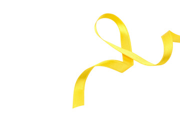 Yellow ribbon with soft curves and texture, isolated on white, PNG