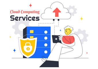 Cloud Computing Illustration Featuring Digital Technology Speed Connection with Database, Statistics, Analytics, Server, Monitoring, and Network