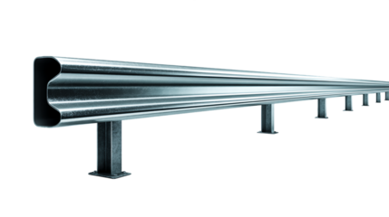 Long Corrugated Metal Guardrail on Transparent Background, PNG