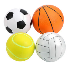 Obraz premium A Colorful Quartet Miniature Representations of Soccer Basketball Tennis and Volleyball Balls