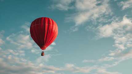 Naklejka premium Red hot air balloon flying in cloudy sky