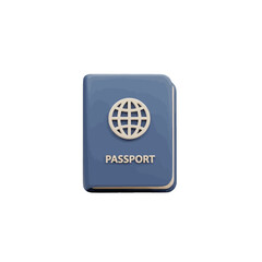 A stylized, simple graphic representation of a blue passport.
