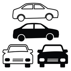 Vector car Icon. Simple outline and silhouette car style sign symbol. vector