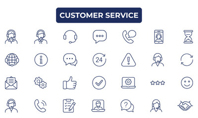 Customer Service Line Icons – Outline Icons for Support, Call Center, Help Desk, Communication, Feedback & User Experience Interfaces