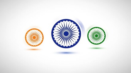 Three ashoka chakra symbols in Indian flag colors. Suitable for India related designs, patriotic themes, national holidays, and cultural celebrations.