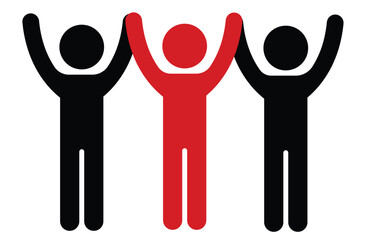 Teamwork success icon. Three stick figures together.  team collaboration . Vector