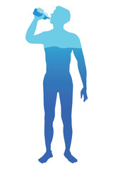 A man drinking water from bottle flowing into body, illustration Health care, healthy lifestyle. vector, illustration