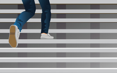 The lower part of the girl in casual shoes walks up the stairs outdoor businesswoman style successful concept.vector, illustration