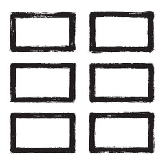 Set of grunge rectangle brush frames with rough ink texture, ideal for banners, labels, or text emphasis in vintage design.