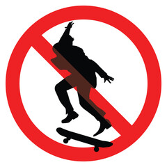 signage ban on entry for skateboarders, road sign, vector icon
