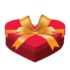 Heart red gift box with gold ribbon isolated on white background. vector, illustration