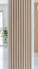 Fototapeta premium Contemporary Wooden Slats in a Bright Interior, Showcasing Natural Light and Minimalist Architectural Detail for Modern Home Design